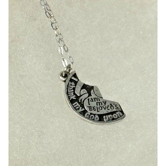 Vintage Religious Coin Pendant Necklace Sterling Silver I am My Beloved's - Picture 1 of 6